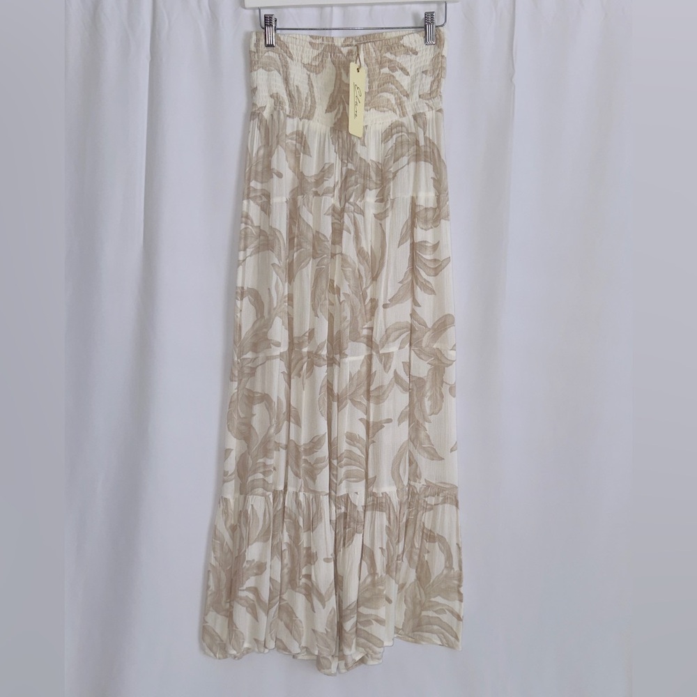 Elan Palazzo Wide-Leg M Lounge Pants in Cream and Brown - Picture 2 of 7